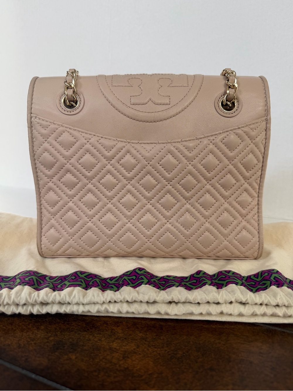 Tory Burch Quilted Leather Chain Shoulder Bag in Nude Blush